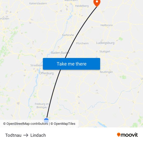 Todtnau to Lindach map