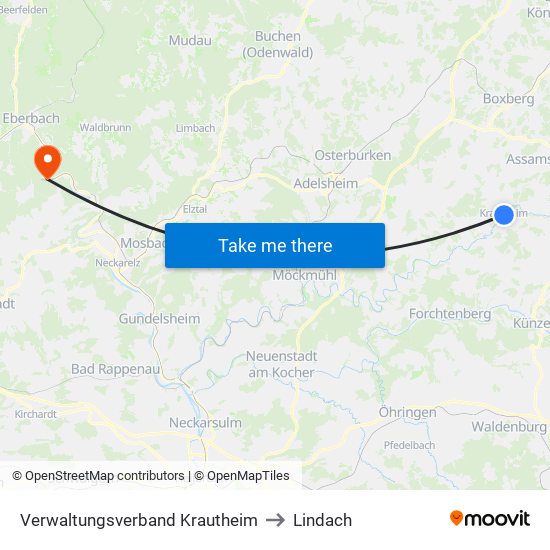 Verwaltungsverband Krautheim to Lindach map