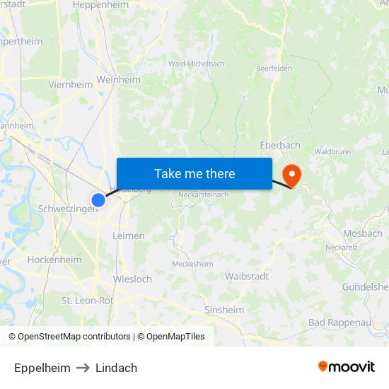 Eppelheim to Lindach map