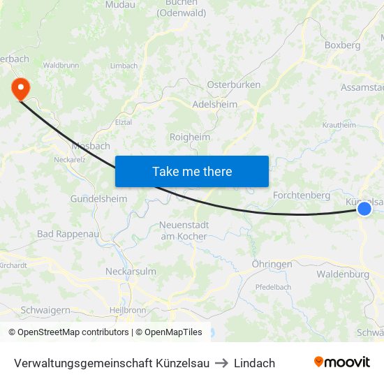 Verwaltungsgemeinschaft Künzelsau to Lindach map