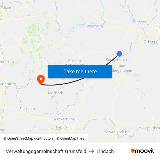 Verwaltungsgemeinschaft Grünsfeld to Lindach map