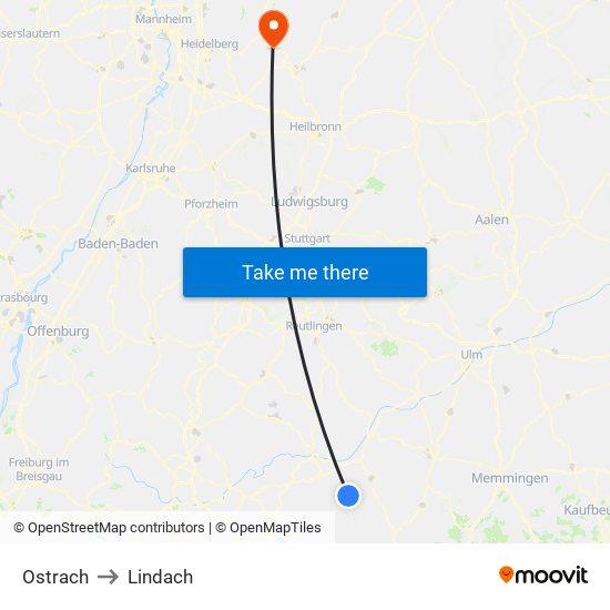 Ostrach to Lindach map