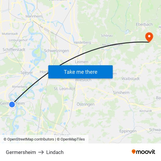 Germersheim to Lindach map