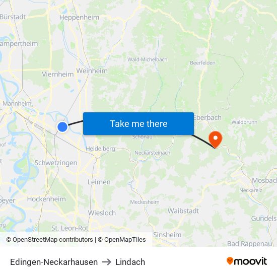 Edingen-Neckarhausen to Lindach map