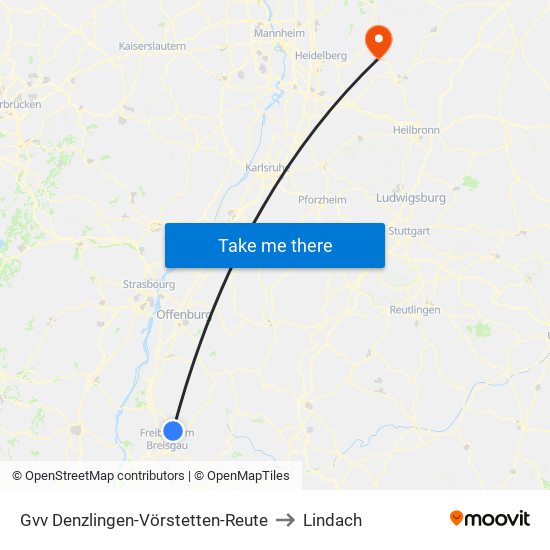 Gvv Denzlingen-Vörstetten-Reute to Lindach map