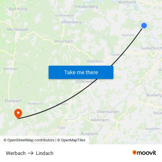 Werbach to Lindach map