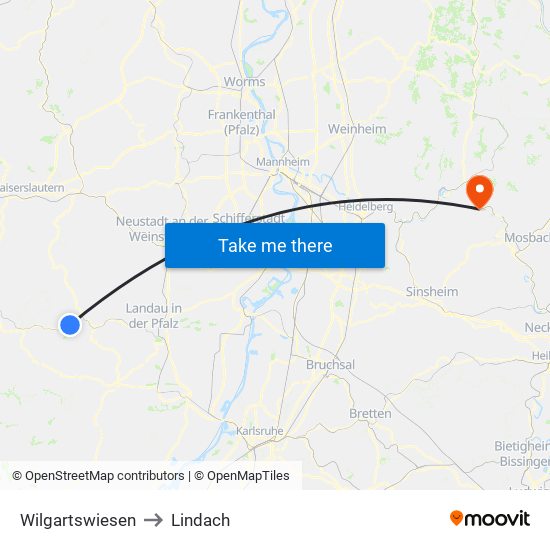 Wilgartswiesen to Lindach map