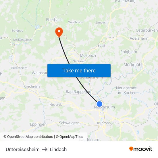 Untereisesheim to Lindach map