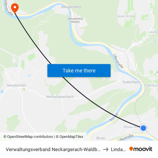 Verwaltungsverband Neckargerach-Waldbrunn to Lindach map