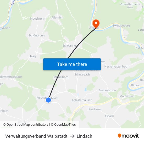 Verwaltungsverband Waibstadt to Lindach map
