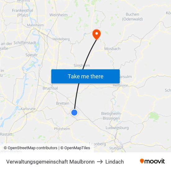 Verwaltungsgemeinschaft Maulbronn to Lindach map