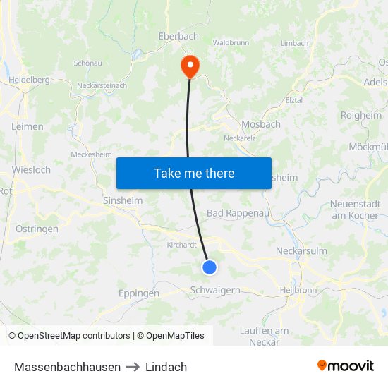 Massenbachhausen to Lindach map