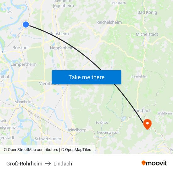 Groß-Rohrheim to Lindach map