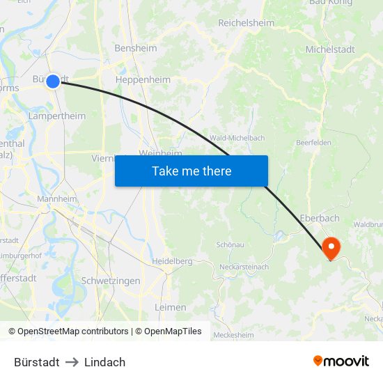 Bürstadt to Lindach map