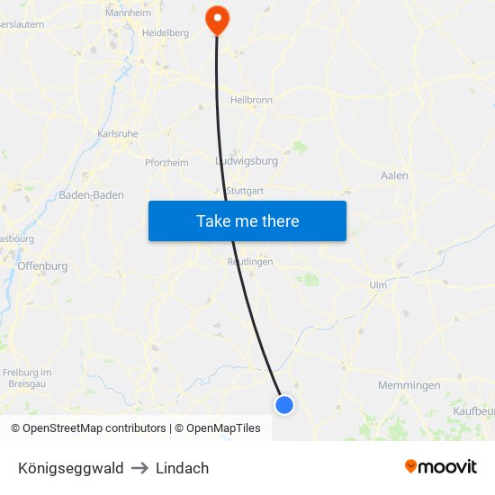 Königseggwald to Lindach map