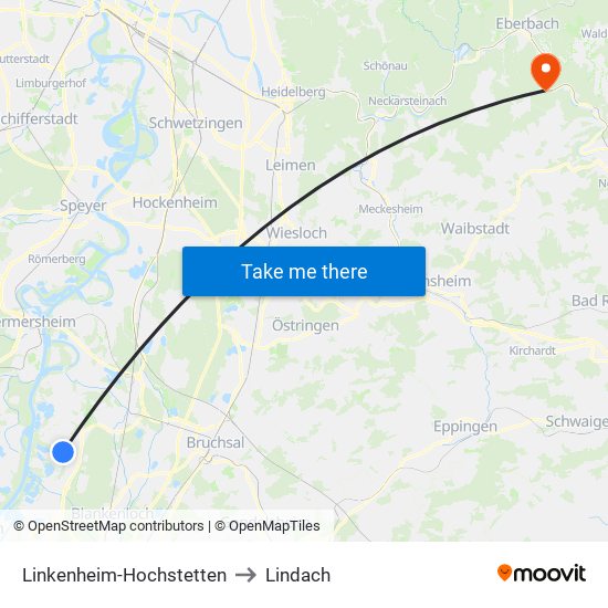 Linkenheim-Hochstetten to Lindach map