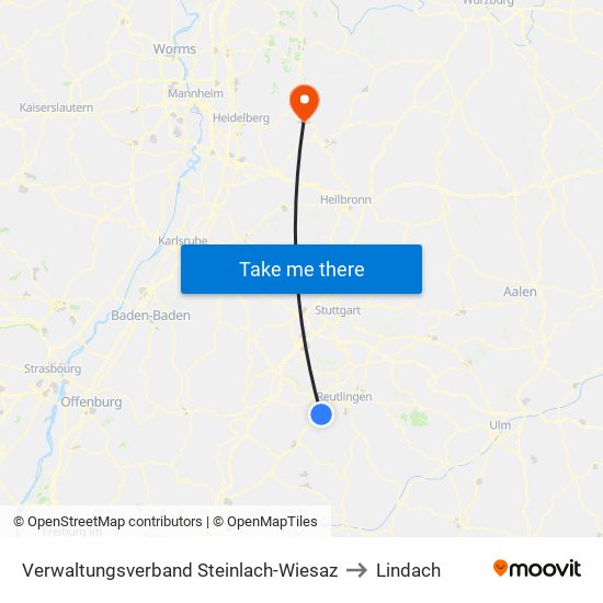 Verwaltungsverband Steinlach-Wiesaz to Lindach map