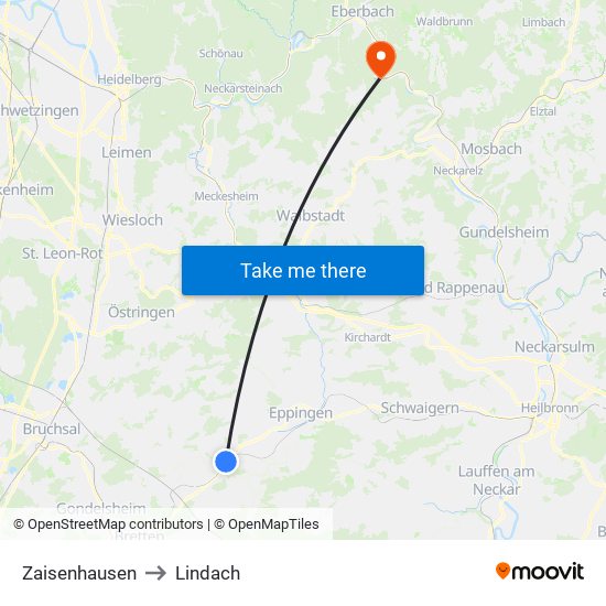 Zaisenhausen to Lindach map