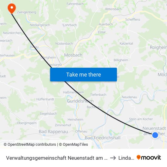 Verwaltungsgemeinschaft Neuenstadt am Kocher to Lindach map