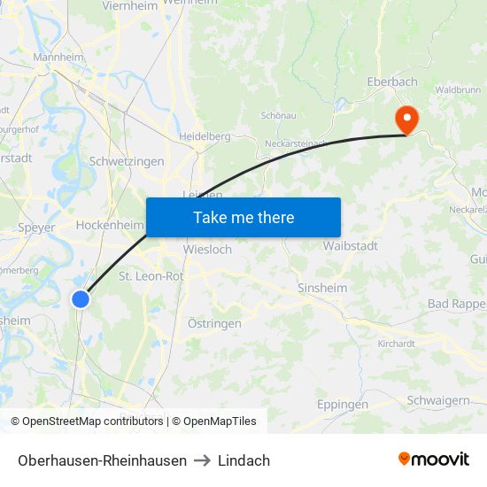 Oberhausen-Rheinhausen to Lindach map