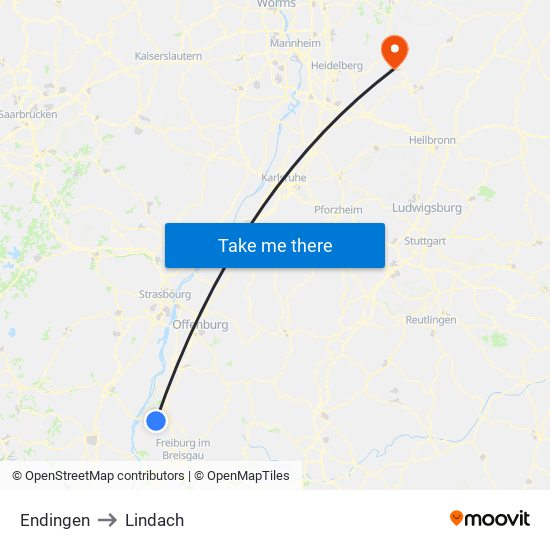 Endingen to Lindach map