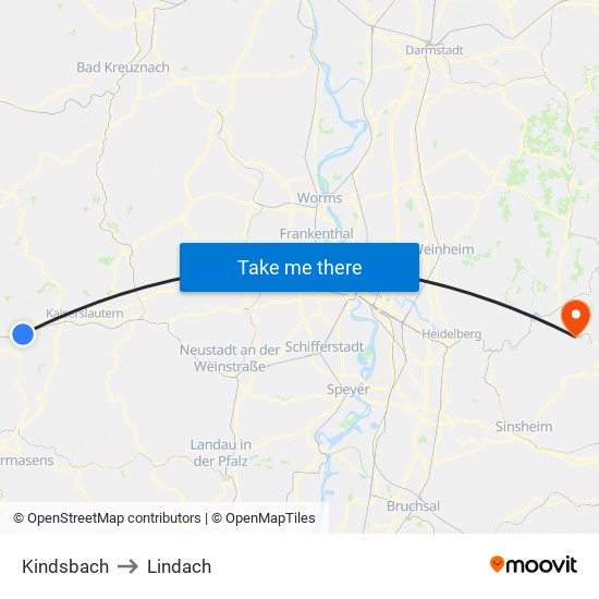 Kindsbach to Lindach map