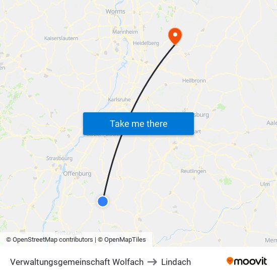 Verwaltungsgemeinschaft Wolfach to Lindach map