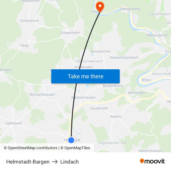 Helmstadt-Bargen to Lindach map