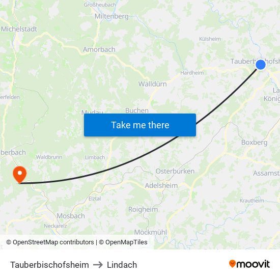 Tauberbischofsheim to Lindach map