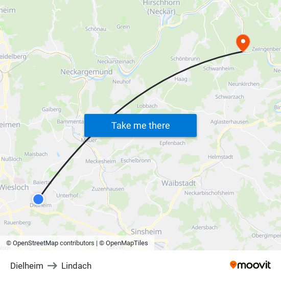 Dielheim to Lindach map