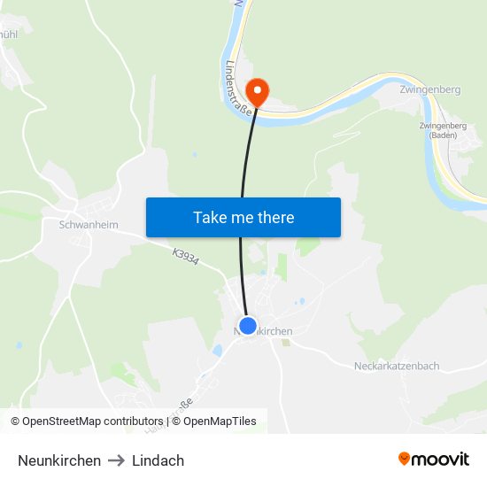 Neunkirchen to Lindach map