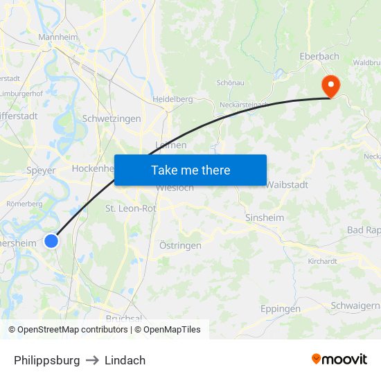 Philippsburg to Lindach map