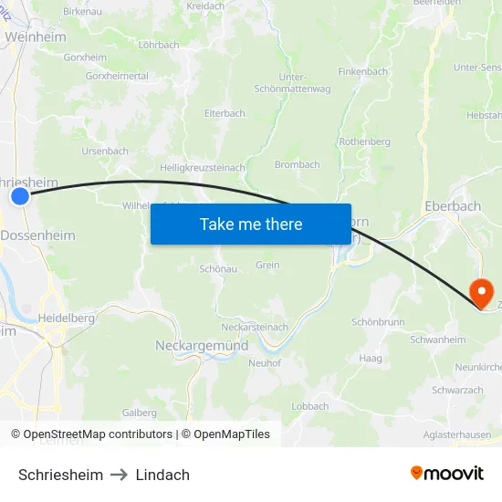 Schriesheim to Lindach map