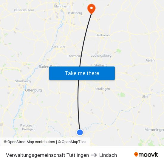 Verwaltungsgemeinschaft Tuttlingen to Lindach map