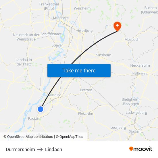 Durmersheim to Lindach map