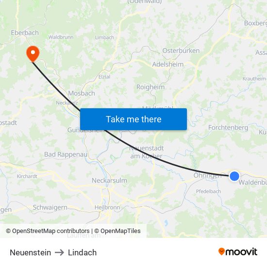 Neuenstein to Lindach map