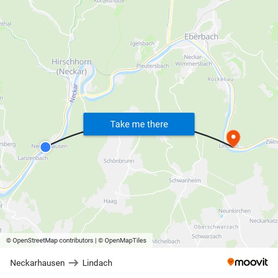 Neckarhausen to Lindach map