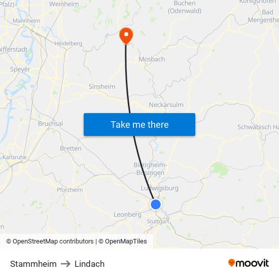 Stammheim to Lindach map