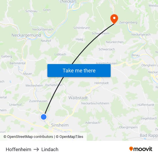 Hoffenheim to Lindach map