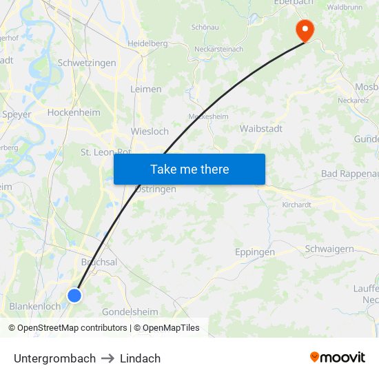 Untergrombach to Lindach map