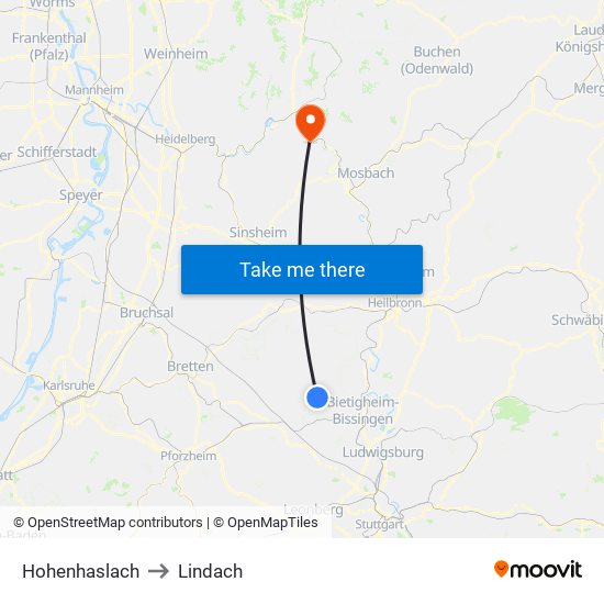 Hohenhaslach to Lindach map