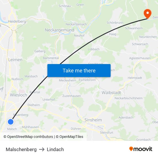 Malschenberg to Lindach map