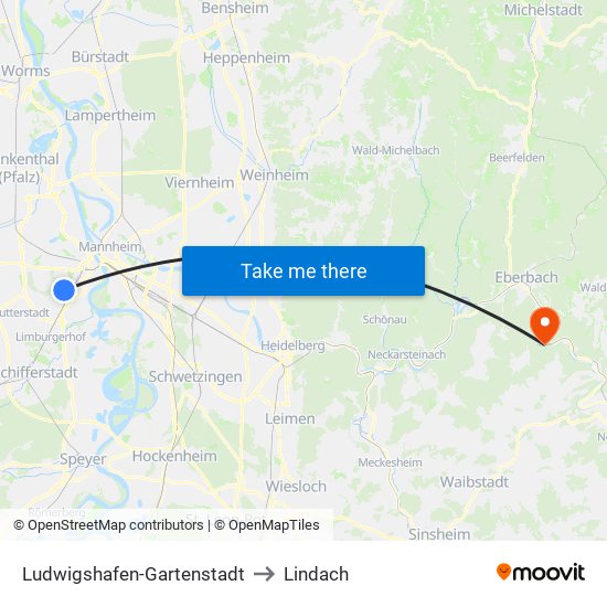 Ludwigshafen-Gartenstadt to Lindach map