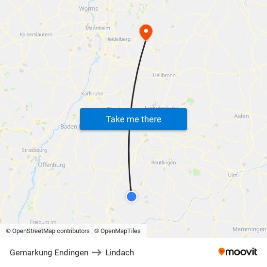 Gemarkung Endingen to Lindach map