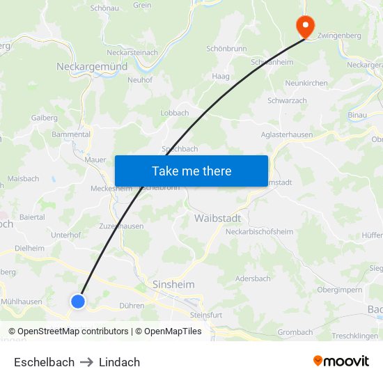 Eschelbach to Lindach map