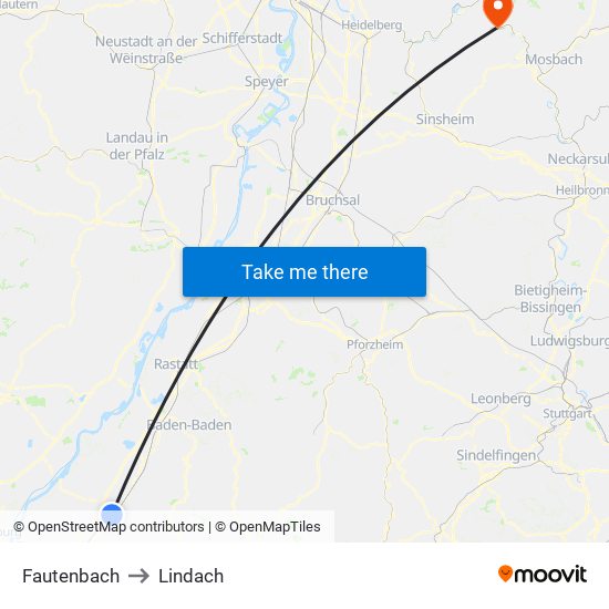 Fautenbach to Lindach map