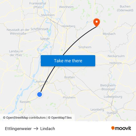 Ettlingenweier to Lindach map