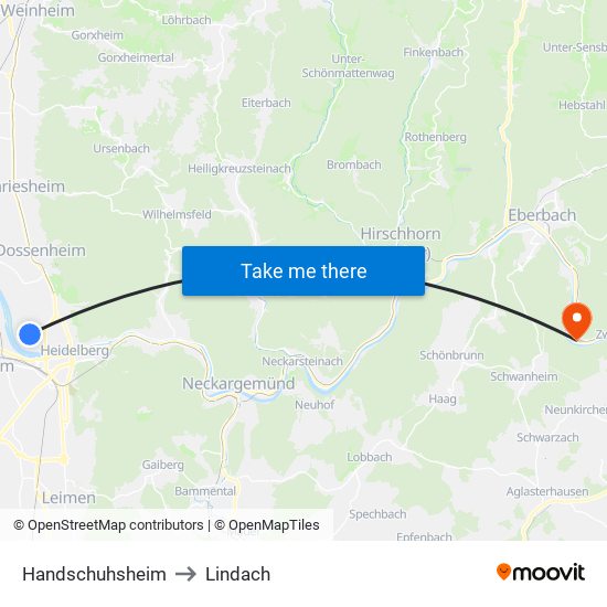 Handschuhsheim to Lindach map
