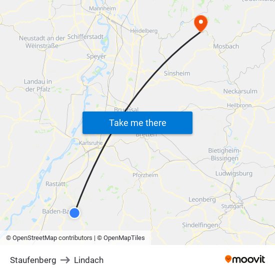 Staufenberg to Lindach map