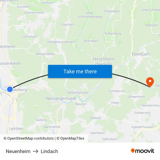 Neuenheim to Lindach map